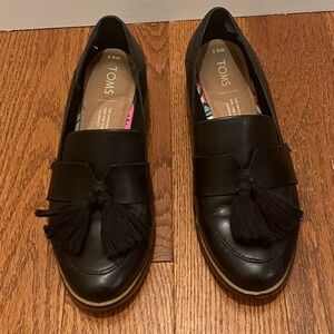 TOMS Black Leather Tassel Loafers